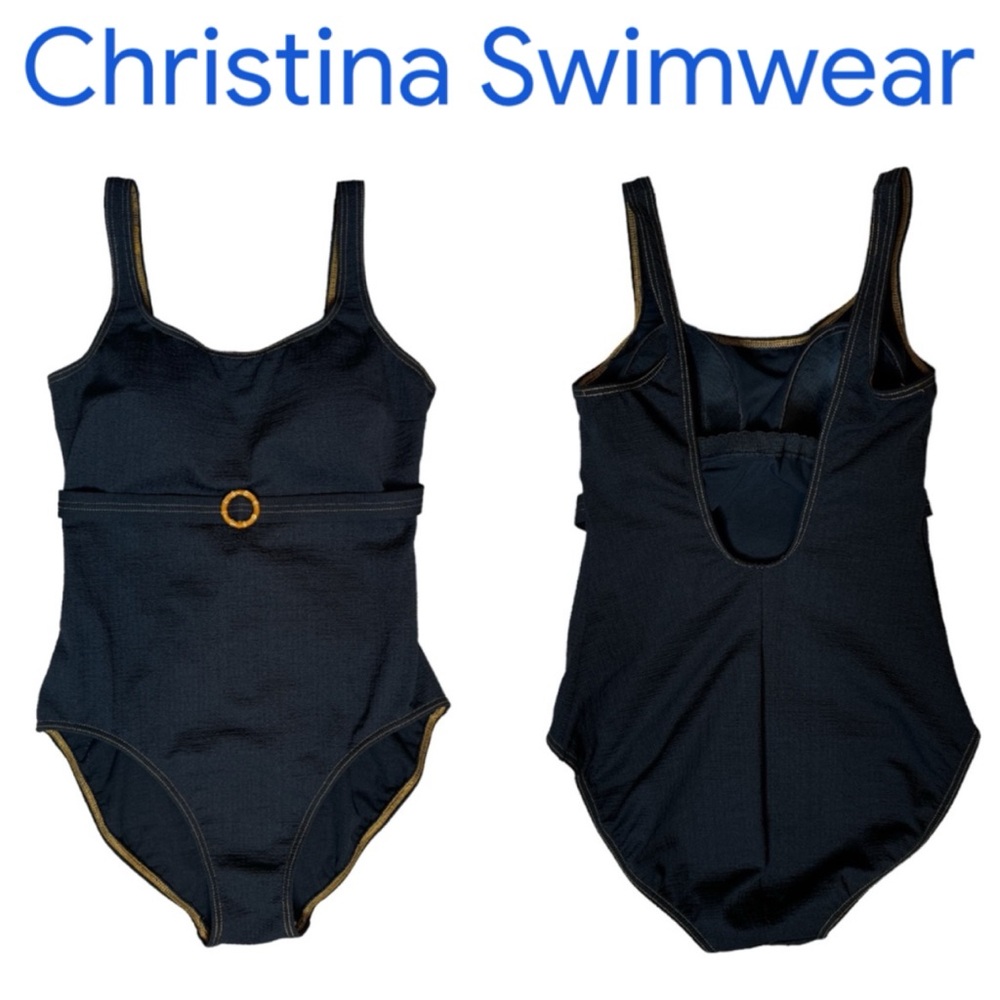VINTAGE CHRISTINA TEXTURED BLACK BAMBOO BELT 90S ONE SWIMSUIT Y2K LUXE RESORT